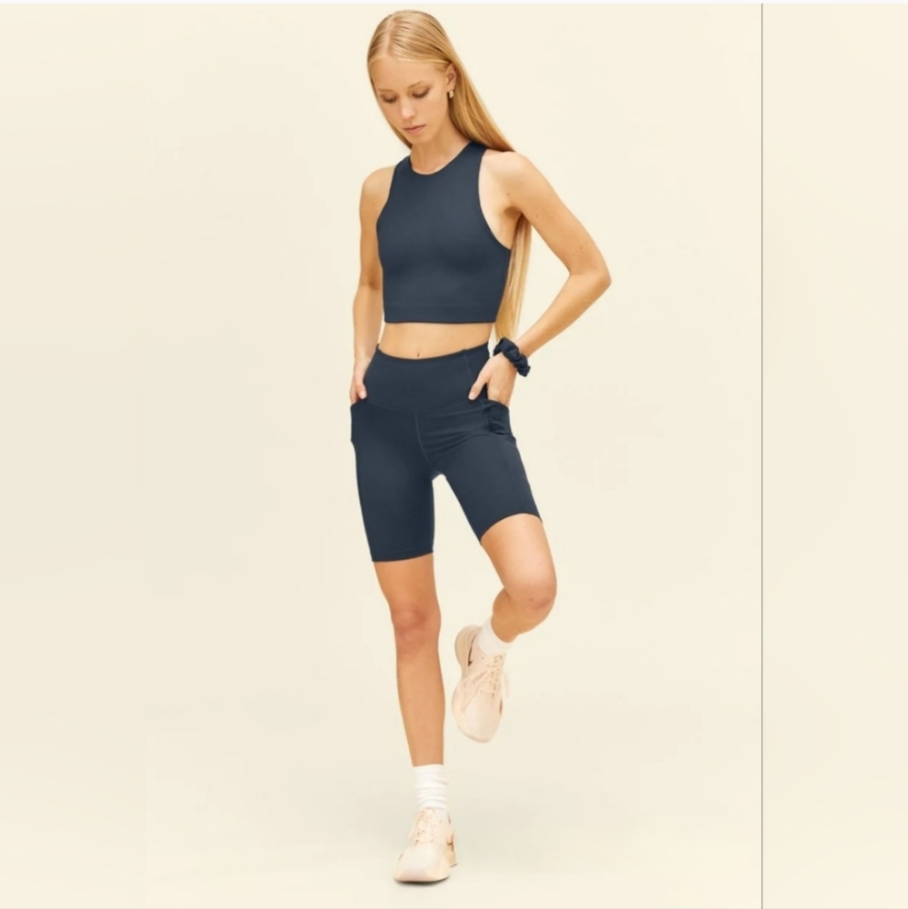 Girlfriend Collective High Rise Pocket Bike Short in Midnight Sz S